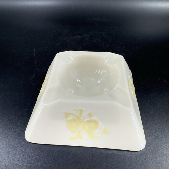 Vintage Belleek Ivory Porcelain Squared Raised Ashtray Dish Yellow Luster VTG - Picture 12 of 16